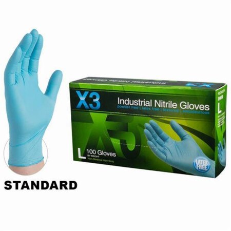 Large Blue X3 Nitrile Latex Free Disposable Gloves 3-Mil, PK 100